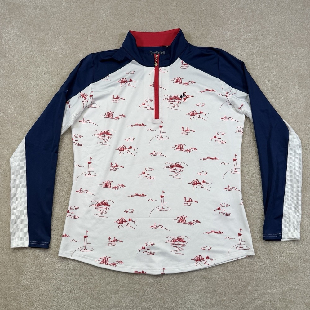 San Soleil SolCool Golf Pullover Women's L White AOP Graphic 1/4 Zip